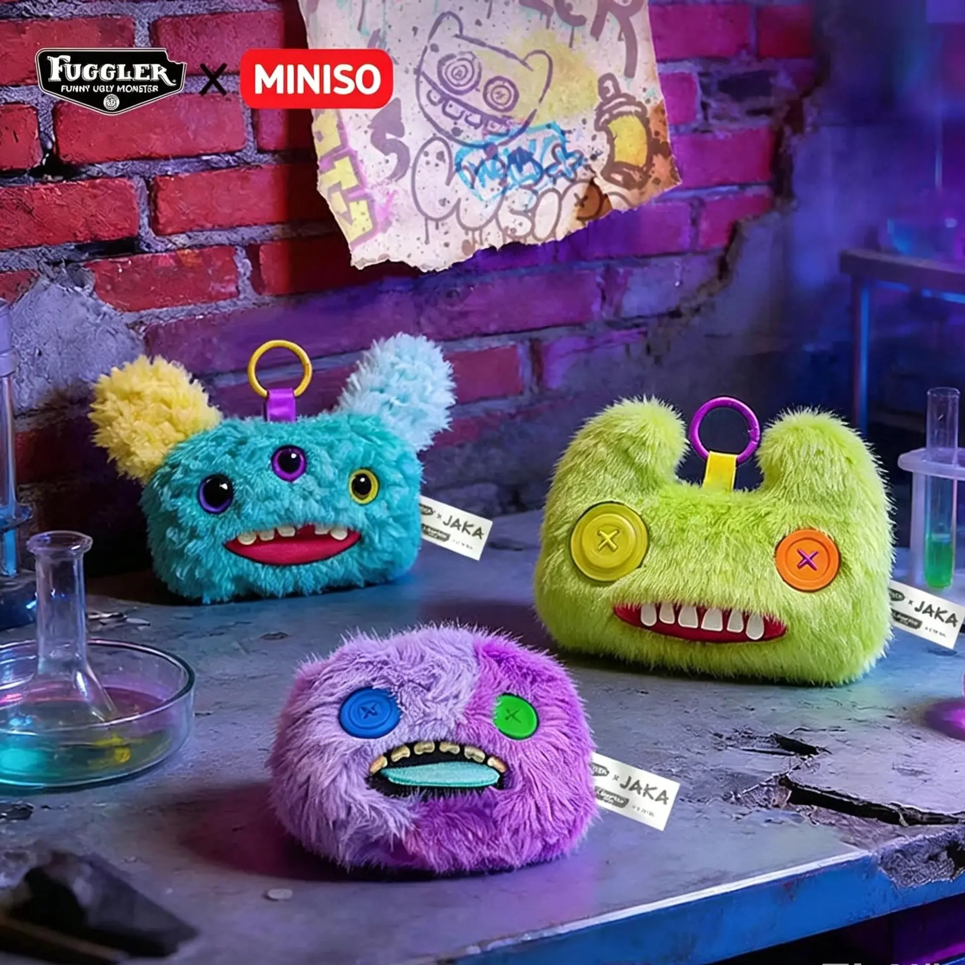 MINISO x Fuggler Plush Fabric Coin Purse Keychain - "Lab Escape" Series Unisex Quirky Cute Monster Charm, Reusable Eco-Friendly Ugly-Cute Design, Birthday Gift Ideas, Collectibles Bag Accessory Stuffed Toy，Back To School