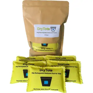 100g Rechargeable Desiccant Pack of 5 - Moisture Absorbing Bag - Desiccant Dehumidifier for Storage Bins and Totes -