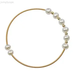 Handmade Freshwater Pearl Bangle, Dainty Irregular Gold Wire Bracelet, Minimalist Stackable Pearl Cuff, Delicate Versatile Jewelry for Everyday & Special Occasions