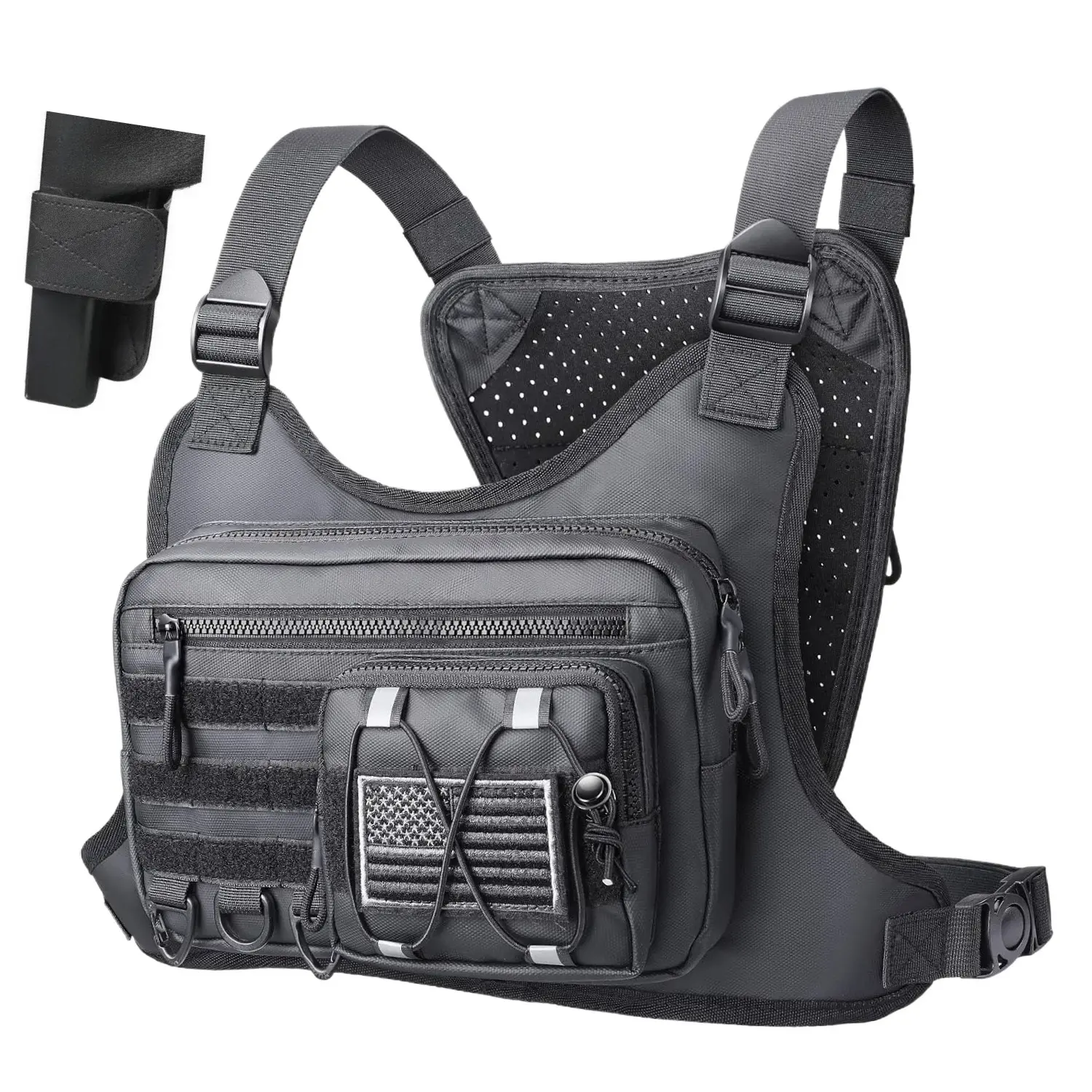 New Durable Chest-Mounted Men's Fanny Pack & Belt Bag - Multifunctional Tactical Vest Bag with Holster, Trail Running Jogging Equipment for EDC, Outdoor Travel, Men & Women, Chest-Mounted Men's Fanny Packs & Belt Bags