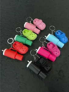 Mini Tumbler Keychain with Shoe Charms Tiny Cup Keychain & Chapstick Holder for 40oz Water Bottle Handle Cute Aesthetic Backpack Bag Accessories Keychain Wristlet Birthday Gifts for Women Girls