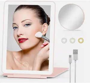 Rechargeable Makeup Mirror for Travel, Vanity Mirror with 80LEDs, 3 Color Light, 2000mAh battery, Portable Ultra Slim Lighted Mirror, Travel Essential
