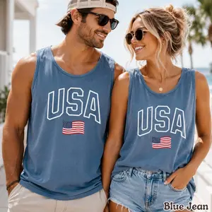 Comfort Colors USA Matching Tank Tops, Patriotic American Flag Tank Top, Couples 4th of July Tank, Unisex Summer Beach Tank, Independence Day Outfit