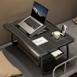 Foldable laptop bed or sofa desk, home office desk, breakfast tray, desktop adjustable table with cup holder, phone holder, and drawers, suitable for bed, sofa, living room, and office use