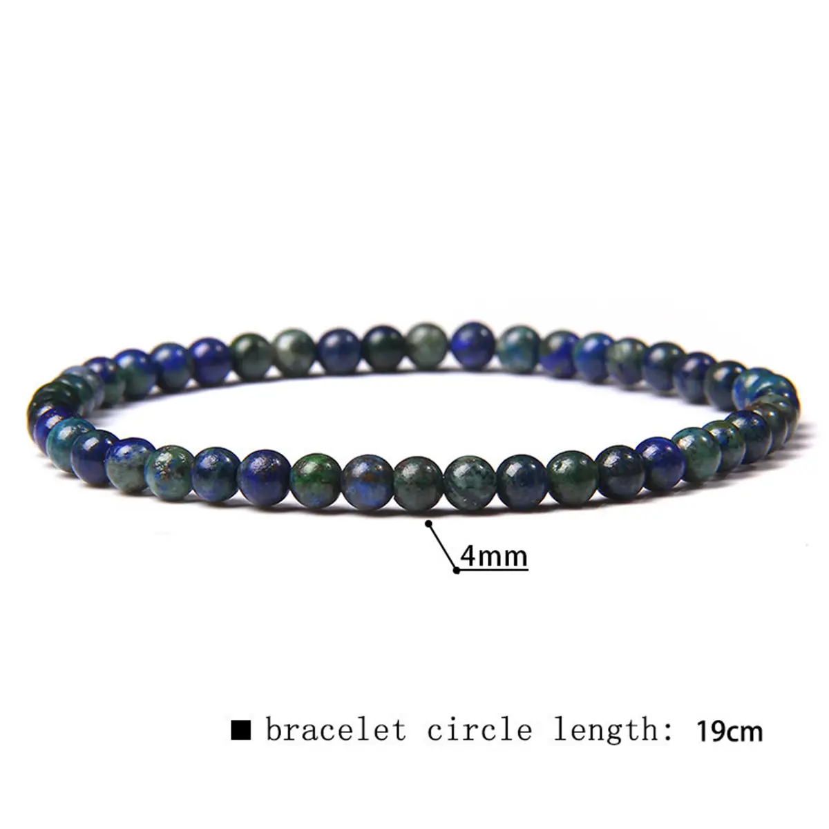Genuine Handmade 4mm Natural Azurite-Malachite Swirl Gemstone Beads Stretch Bangle, 19cm Length Unisex Casual Jewelry for Adults, Emotional Balance & Spiritual Growth Birthday Gift for Crystal Enthusiasts