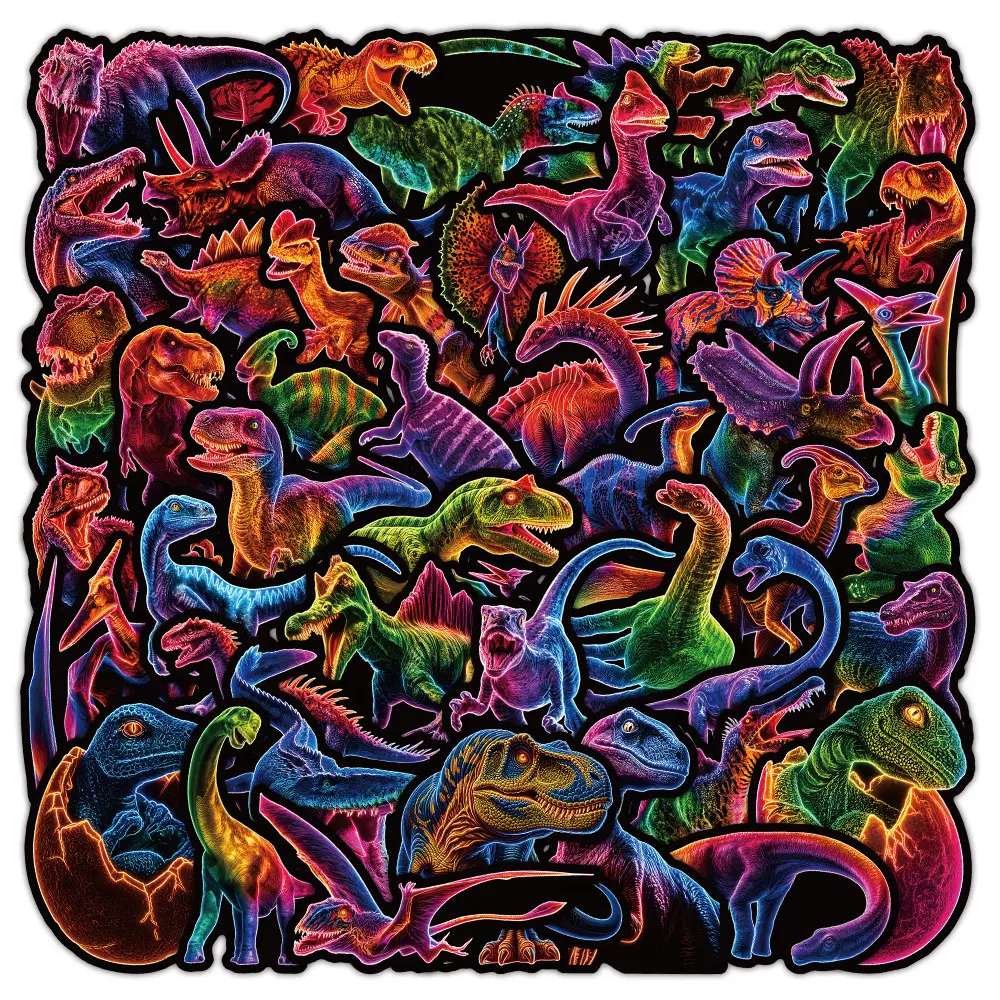 50pcs Cartoon Neon Dinosaur Stickers Decals, Decal Set, Graphic Decal, Dragon Sticker, Office Supplies and Notebook Accessories, Suitable for Scrapbooks, Diaries, Laptops, Water Bottles, Cars, Etc., Based on A Design Inspired By Faith.