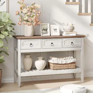 [SummerVibes] Farmhouse Modern Console Table - Sturdy Reliable, Large-Storage Entryway Piece, Easy-to-Assemble Sofa Accent
