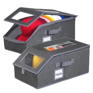 Hat Storage for Baseball Caps, Hat Storage Boxes for Closet, Holds up to 30 Caps with Cardboard, Hat Organizer for Women & Men(Two Clear Window) (Black)