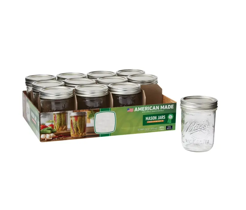 Wide Mouth 16oz Glass Mason Jars with Lids and Bands Clear Jars for Canning Storage and DIY Crafts 12 Pack American Made