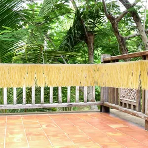 2 Pieces Hawaiian Table Skirt, 13ft x 11.8 Inch Grass Table Skirt with 10 Pieces Hook Loop Strips and Adhesive for Luau Hawaiian Party Decoration, Tiki Bar, Moana Birthday Decoration