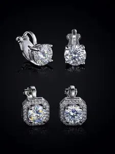 2 Pairs Copper Zircon Embedded Clip-On Earrings, Unisex Daily Wear, No Piercing Required, Fashionable Ear Clips for Men and Women