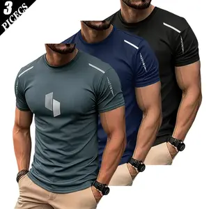 Men'S 3-Pack Quick-Dry Activewear Workout Tops Sports T-Shirts,Breathable Male Athletic Tops For Running,Training,Summer T Shirt,Gym Tees,Print Athletic Tee,casual top sportswear good graphic graphic tees Slim Shape Moisture Wicking