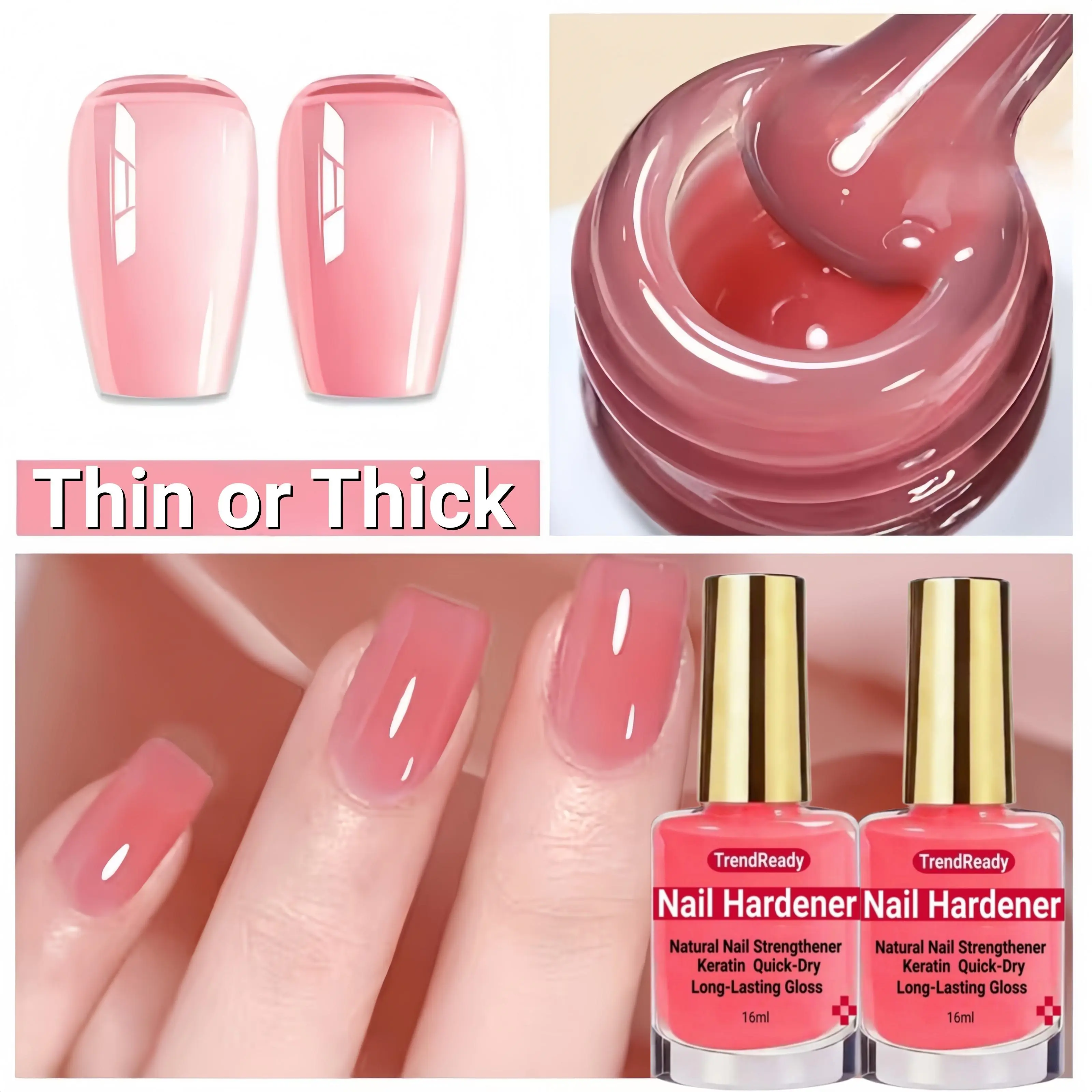 2PCS 4-in-1 Nail Hardener Extra Strong Nail Polish Hardenerfor Weak Nails |Clear Nail Concealer Base Coat Polish,Sheer Ridge Filler | Nail Oil for Stops Splits, Chips, Cracks& Damaged and Thin Nails | TRENDREADY, Keratin,Hyaluronic Acid