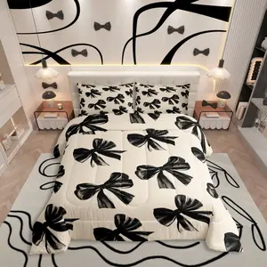 Feelyou Black White Watercolor Bowknot Duvet Set - Bedroom Bedding Set with Bow Accents, Decorative Bedsheet Option for Teens & Adults, Decorative Bedsheet Sets