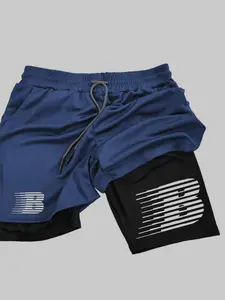 Men's 2-In-1 Double Layer Solid Sports Shorts, High Stretch Sportswear, Inner Pocket Design, Ideal for Gym & Outdoor Activities