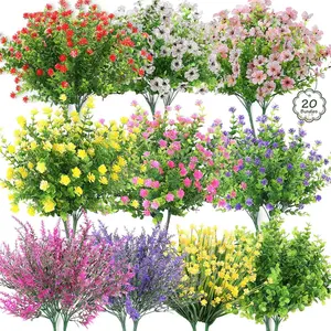 20-Piece Spring Mixed Artificial Flowers Set, UV-Resistant Decorative Plants, Artificial Flower Decorations, Low Maintenance for Garden Fences, Porch Pots, Floor Vases, Wedding Parties
