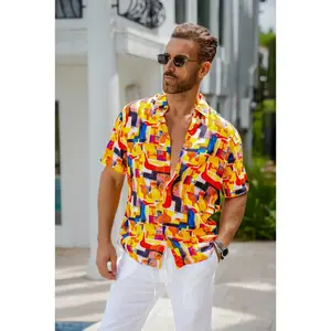 Retro Print Rayon Resort Shirt Short Sleeve