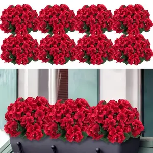 8 Bundles 13.77 In Artificial Geranium Flowers For Outdoors UV Resistant Red Faux Garden Plants for Home Kitchen Table Centerpieces Patio Office Decor