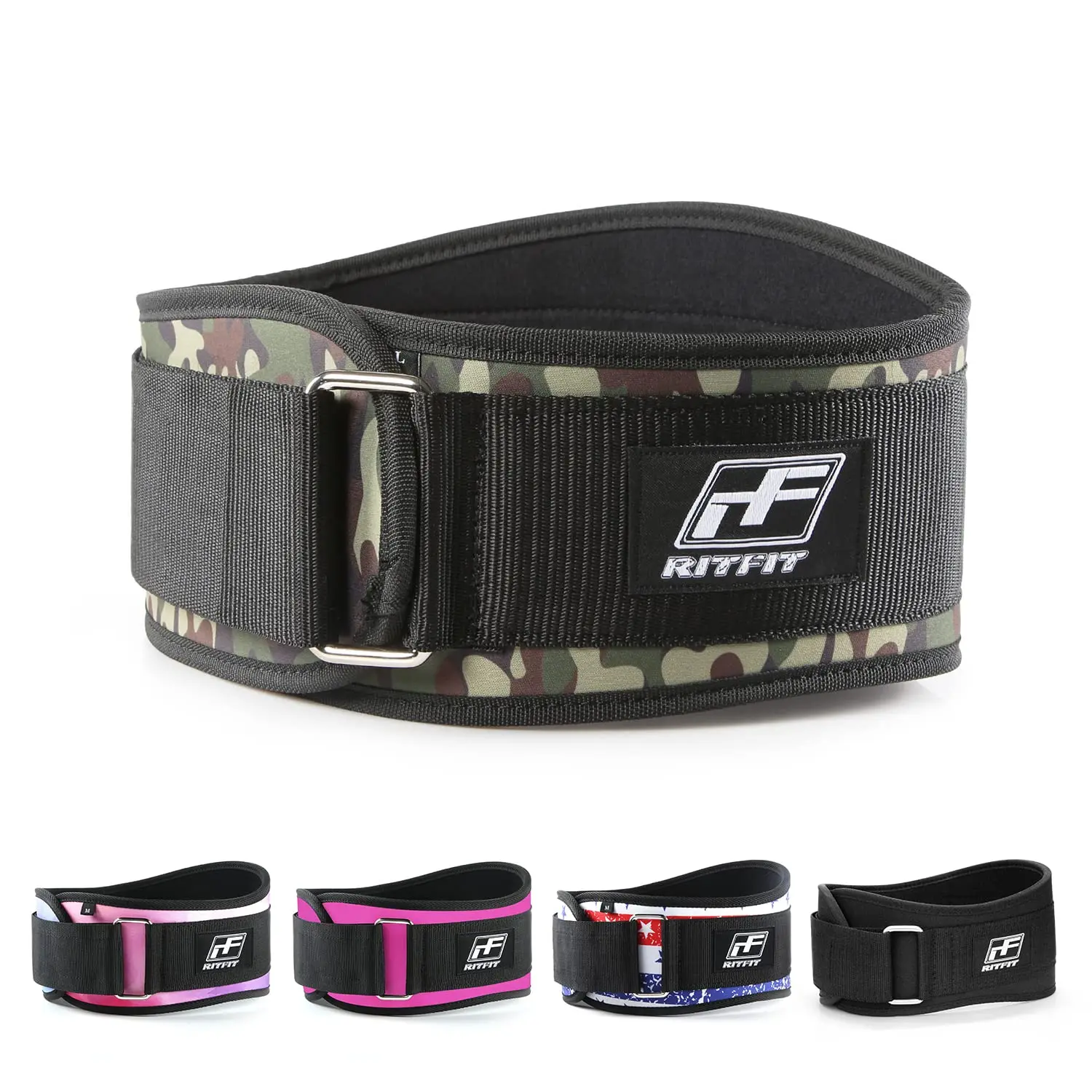 RITFIT Unisex 6-in Weight Lifting Belt - Ergonomically Designed Home Workout Equipment - Lower Back Support for Squats, Deadlifts - Black, Camouflage, Resistance Training, Torque Ring, Improve Conditioning, 6" Width, Multi-Size, Reduce Spinal Flexion, Wat