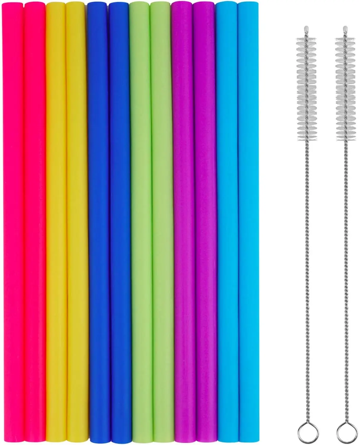 14PCS 10" Extra Wide Reusable Silicone Straws for 20/30oz Tumblers | Food Grade Flexible Silicone, Includes Cleaning Brushes, Ideal for Milkshakes, Fits Yeti Rtic Cups, BPA-Free & Easy to Clean
