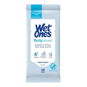 Wet Ones Body Wipes Clean Scent and Hypoallergenic 28Ea
