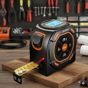 Laser Smart Tape Measure with Digital Display - 2-in-1 Portable Distance Meter & measuring Tape for Diy, woodworking, and Construction. Measures area, volume, and pythagorean theorem. Switch between Imperial & Metric. Ideal for Home Improvement.
