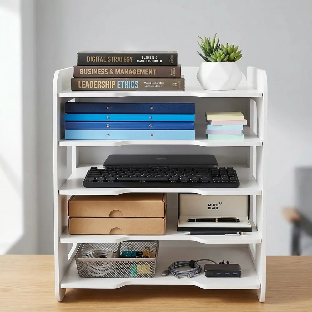 Simple Office Desktop File Organizer, Document Holder, Folder Storage Box, Book Stand, Data Rack, Essential Office Supplies