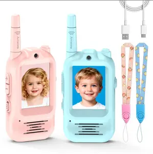 Walkie Talkies for Kids, Handheld 2 Pack Rechargeable Video Intercom Kids Walkies Talkies, Indoor Outdoor Toys for Family Games, Outside, Camping, Hiking for Boys Girls Ages 3-12 (Blue/Pink)