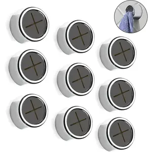 9 Pieces Kitchen Towel Hooks Round Adhesive Dish Towel Hook Premium Chrome Finish & Easy Installation Wall Mount Hand Towel Hook Ideal as Bathroom, Shower or Outdoor Towel Holders