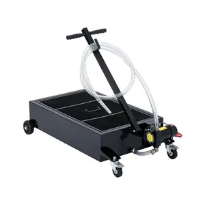 20 Gallon Oil Drain Pan, Low Profile Oil Drain Pan with 12v Electric Pump, Heavy-Duty Metal Oil Change Pan for Cars, Trucks, SUVs, RVs & Buses – Includes 8.2FT Hose & Folding Handle, Black