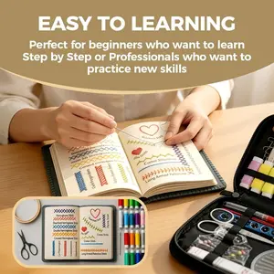 Embroidery Starter Kit for Beginners (Needle & Thread Book Set), Includes 106 Pattern Tutorial Guide, Portable Organizer Bag with Complete Embroidery Tools, Basic Stitches Learning, Repair Sewing, DIY Craft Stress Relief, Cross Stitch Kit Handicraft