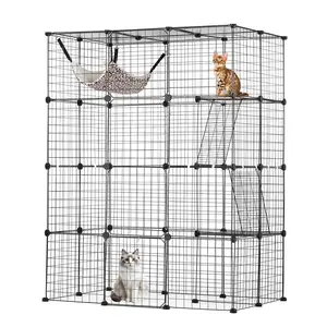 VEVOR Large 4-tier Cat Cage, 41 x 28 x 55", Detachable Metal Wire Cat Enclosure, with 4 Front Doors Hammock Ramp ladders, Indoor & Outdoor Crate Exercise Place Ideal for Kitty, Small Animals, Black