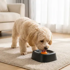 2-in-1 Curved Interactive Dog Slow Feeder Bowl - Anti-Anxiety Pet Licking Dish with Orange Textured Dome, Deep Black Silicone Basin, Calms Anxiety for Peanut Butter, Yogurt, Bathing & Better Digestion (Slobber Stopper for Cats Too) nutrition lick treat