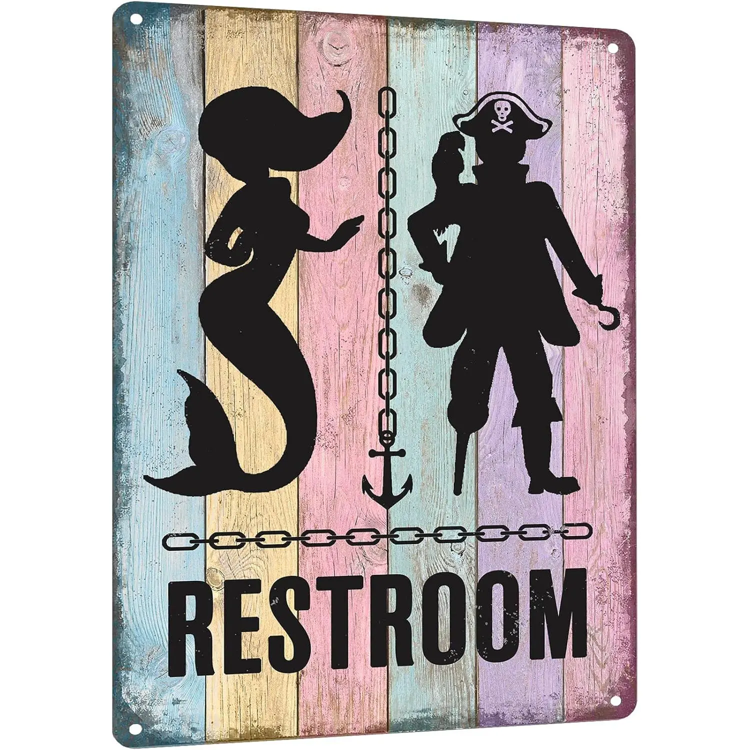 Mermaid Bathroom Decor - Pirate Themed Restroom Signs - Vintage Nautical Wall Decor - Funny Beach Toilets Door Signs Metal, Home Decor Products, Tin