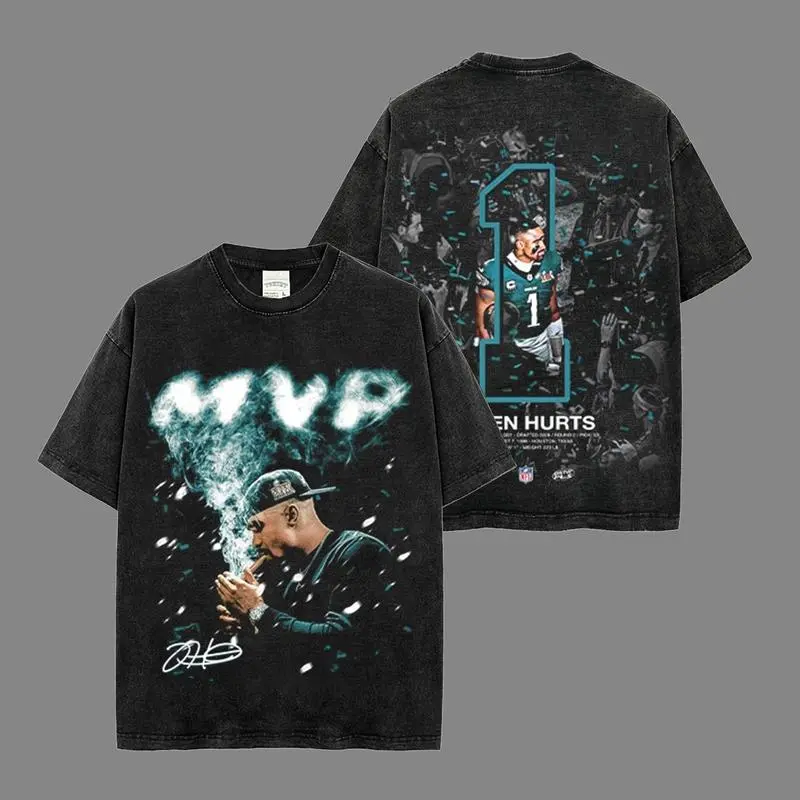 Jalen Hurts - JH1 MVP Premium Acid Washed 100% Cotton T-Shirt, Hurts So Good Fan T-Shirt, Hurts Nation Eagles Gang T-Shirt, Sunday Football Shirt, Game Day Shirt