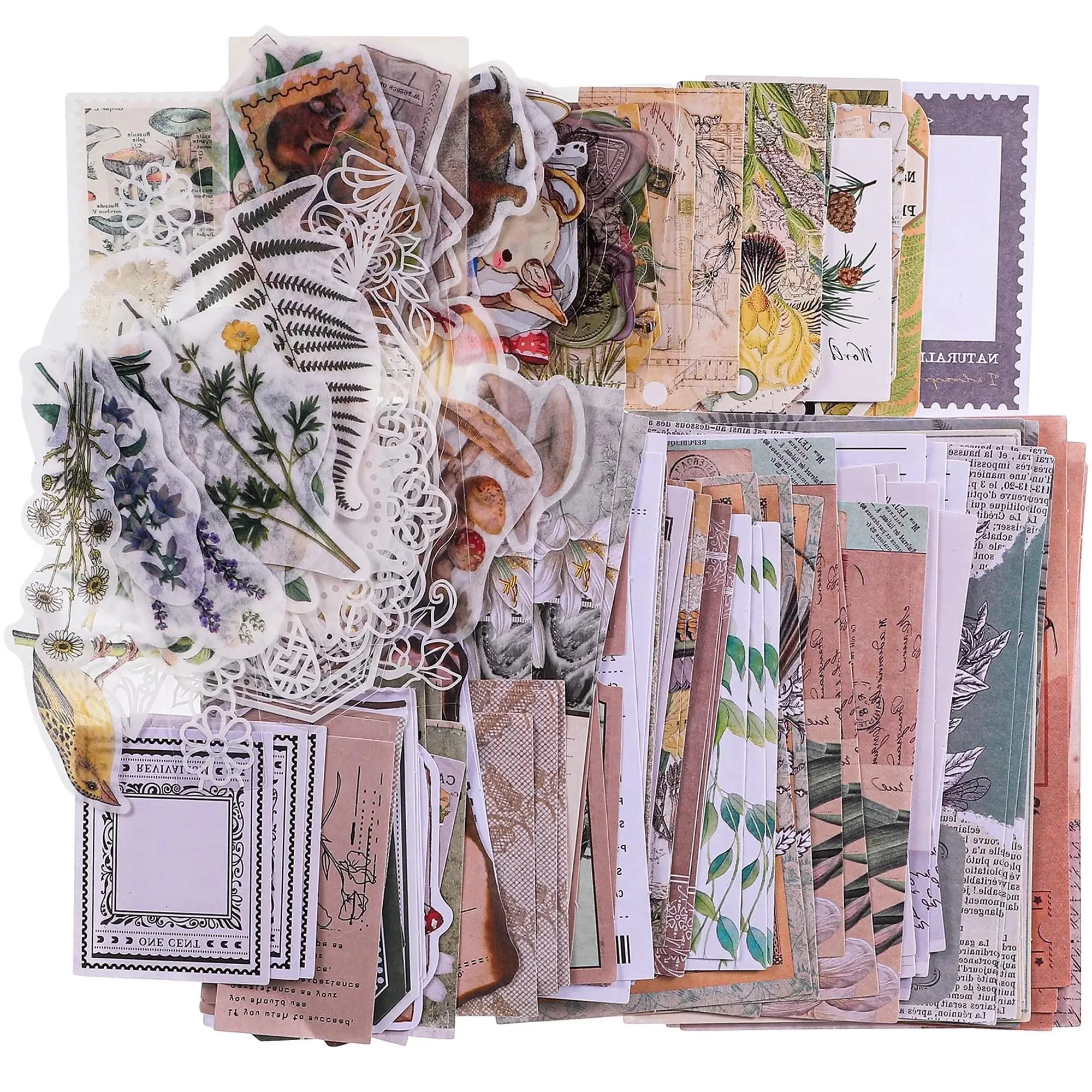 260-Pack Vintage Scrapbooking Decal Sheets, Nature Theme Retro Home Decor Stickers for Art Journaling, DIY Crafts Design (Office Stationery Labels)