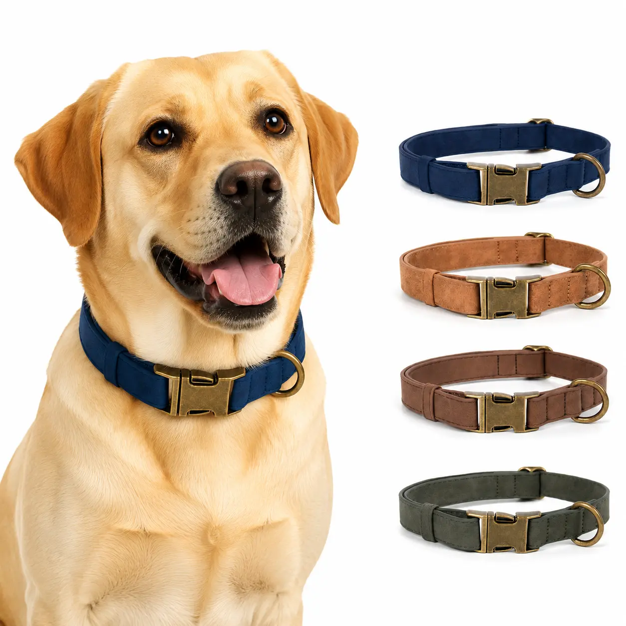 Heavy Duty Leather Dog Collar for Large Dogs, Soft PU Leather Adjustable Pet Collar with Metal Buckle & D-Ring, Durable Chew Resistant Walking Collar for Medium Small Dogs, Comfortable Everyday Training Collar