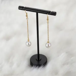 1 Pair of Fashionable Classic Temperament Imitation Pearl Long Stainless Steel Women's Earrings, Suitable for Daily Use, Parties, and Gatherings