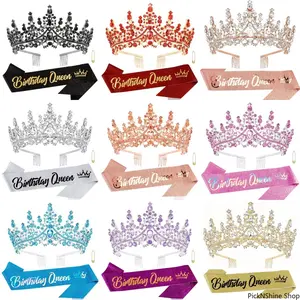 Baroque Rhinestone Birthday Queen Accessory Set - Fashion Headbands, Sash With Pin, Crown Tiara, Shiny Decorations, Comfortable Wear for Birthday Parties, Elegant Celebrations