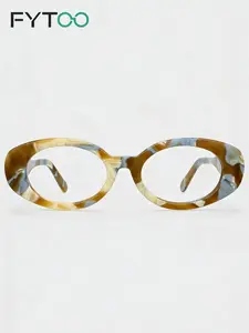FYTOO Vintage Oval Stone Pattern Acetate Glasses Frame, Unisex Blue Light Blocking Computer Eyewear, Casual Aviator Style for All Seasons