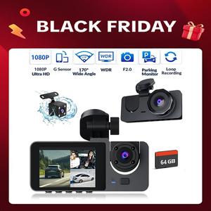 1080P Full UHD Car Camera Front Rear with Free 64GB SD Card,HDR,Dashcam for Cars,Loop Recording,WDR,Driving Recorder,NO APP
