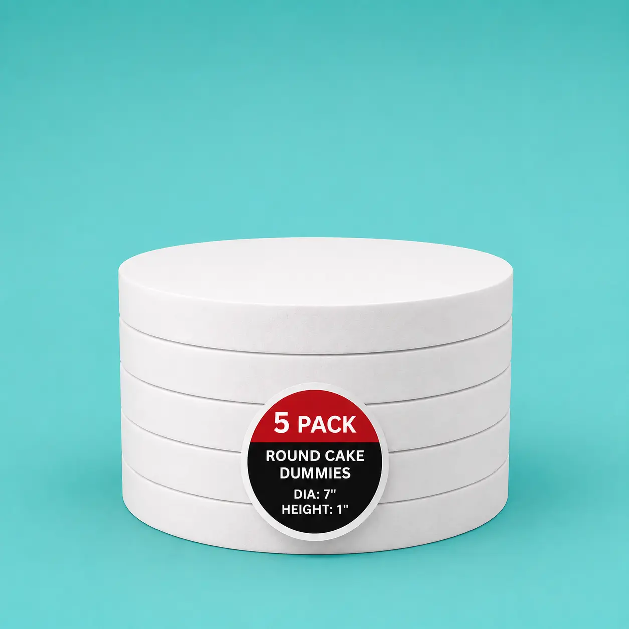 Pack of 5 Foam Cake Dummy Risers - 7" Round, 1" Tall, Cake Decoration Box (Free Shipping)