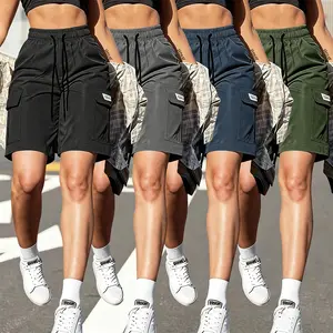 Women’s four-piece set featuring cargo pants with an elastic waistband and drawstring — multiple practical pockets plus a drawstring design, suitable for outdoor sports, fitness, running, and casual wear.summervibes
