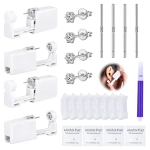 21PCS Disposable Ear Piercing Kit, 4 Pcs Self Piercing Gun with Built-in 4mm CZ Stainless Steel Ear Stud, S925 Ear Sticks and Waterproof Ear Cover for Ear Piercing