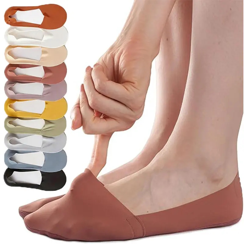 10 Pairs of Cotton Breathable Women's Invisible Socks , Ultra-Thin for Summer, Seamless, Silk-Like Finish, Silicone Anti-Slip, Moisture-Wicking Soles, Women's Essential Basics
