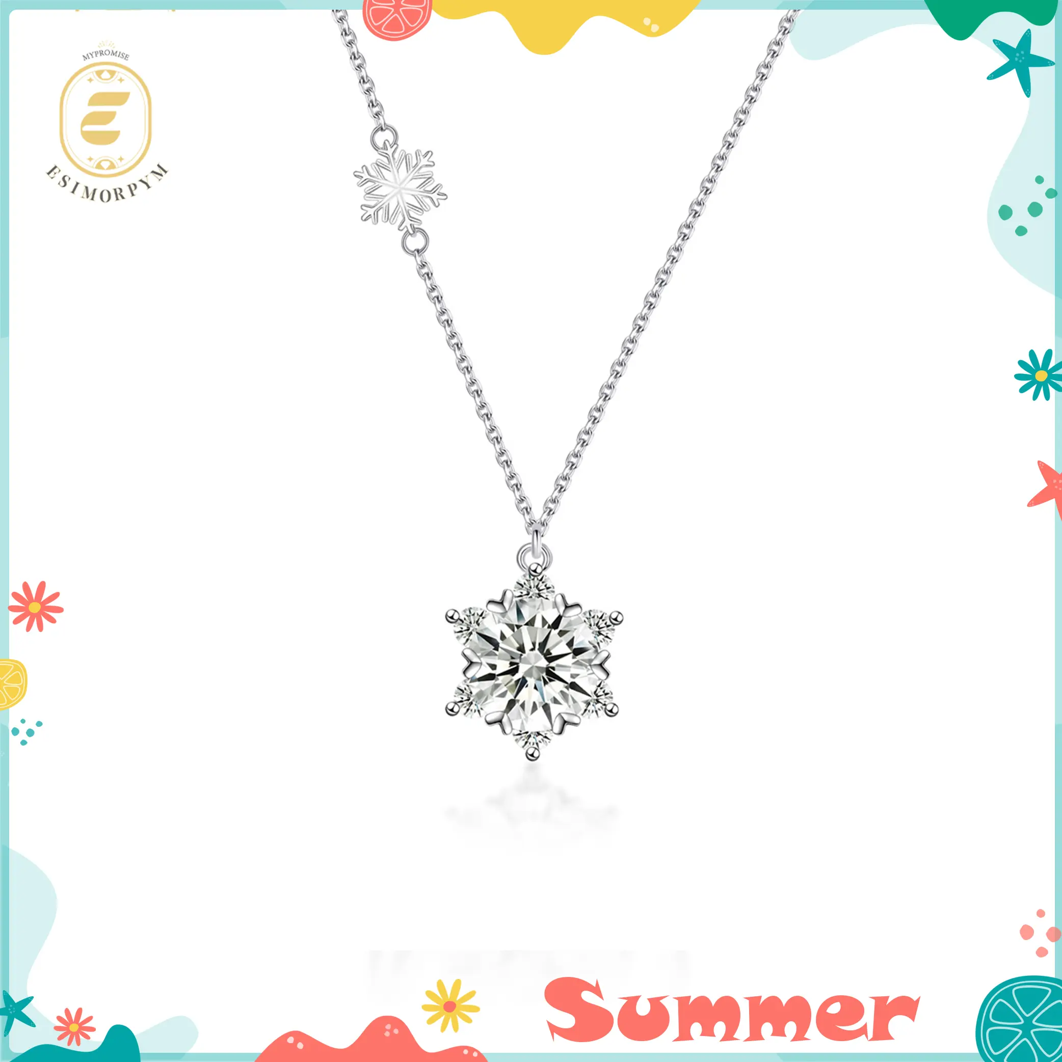 EOM Moissanite 1-2ct Ice Crystal Snowflake Pendant Necklace Silver-Plated Wedding Engagement Anniversary Romantic Elegant Gift Daily Wear