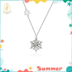 EOM Moissanite 1-2ct Ice Crystal Snowflake Pendant Necklace Wedding Engagement Anniversary Romantic Elegant Gift Daily Wear