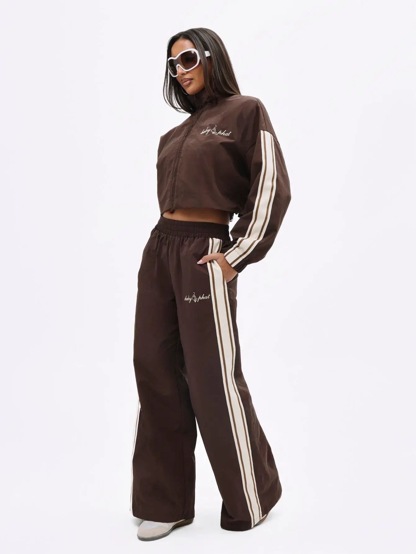 Baby Phat | Nylon Track Pant with Side Stripe in Brown for Women