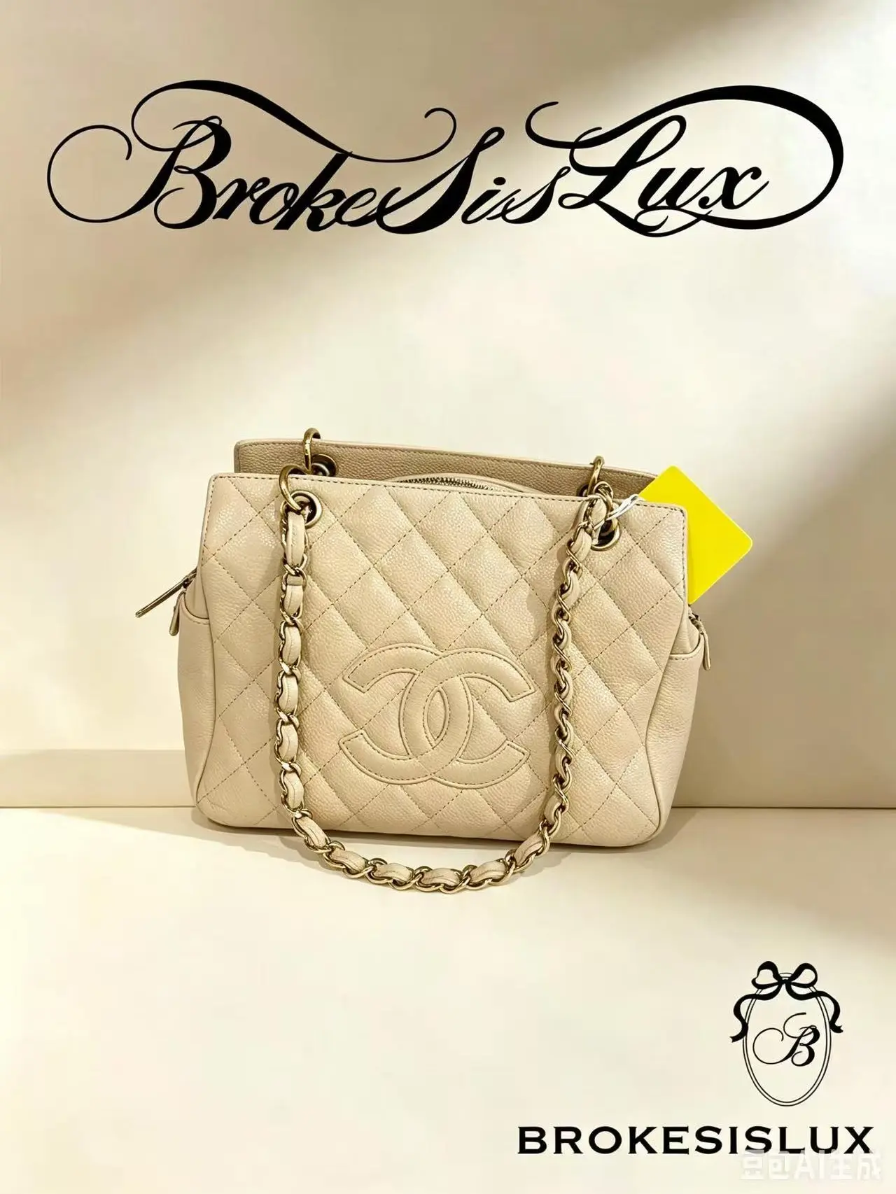 Pre-owned CHANEL Pale Cream Caviar Shoulder Bag | Oversized Front Embossed CC, Gold Chain Strap