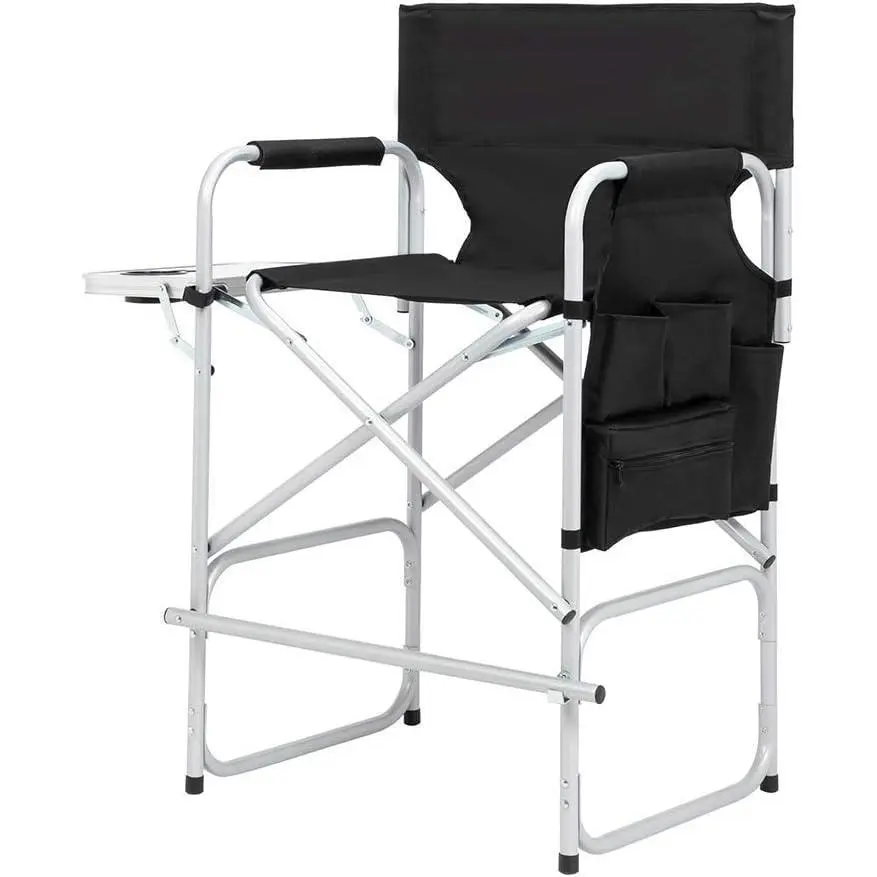 【Summervibes】Ubesgoo 26" Tall Directors Chair Height Seat Folding with Side Table Storage Bag, Support for 300Lbs Portable Makeup Artist Chair with Bar Height Black